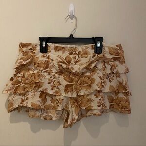 Free People Days Gone By Floral Ruffle Shorts - Brown and Cream